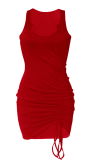 Robes de jupe crayon à col en V à cordon de serrage solide rouge sexy