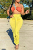 Orange Yellow Fashion Sexy Solid Patchwork Backless Strapless Sleeveless Two Pieces