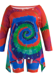 Gul Sexig Patchwork Tie-dye One Shoulder Plus Size Two Pieces Sets