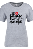 Graue, modische, lässige Print-Patchwork-T-Shirts mit O-Ausschnitt