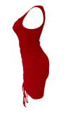 Tangerine Red Sexy Solid Draw String V Neck Robes de jupe crayon