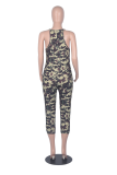 Army Green Sexy Print Patchwork Spaghetti Strap Skinny Jumpsuits