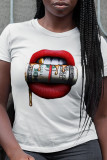 Witte Fashion Street Lips bedrukte patchwork T-shirts met O-hals