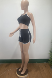 Black Sportswear Solid Patchwork Halter Sleeveless Two Pieces