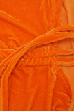 Due pezzi a maniche lunghe con scollo a V patchwork solido rosso mandarino
