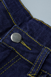 Jeans jeans azul escuro sexy rasgado pérola cintura média com corte de bota