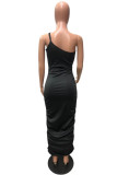 Черное модное сексуальное однотонное платье без рукавов с открытой спиной на одно плечо Платья