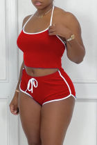 Red Sportswear Solid Patchwork Halter Sem Mangas Duas Peças