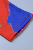 Röd Sexig Patchwork Tie-dye One Shoulder Plus Size Two Pieces Sets