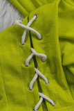 イエロー カジュアル ソリッド パッチワーク フード付き 襟 半袖 ツーピース
