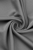 Cinza moda adulto plissado ativo sólido de duas peças lápis patchwork manga curta