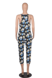 Blå sexigt tryck Patchwork Spaghetti Strap Skinny Jumpsuits