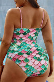 Multicolor Fashion Sexy Patchwork Print évidé Backless Spaghetti Strap Plus Size Maillots de bain