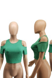 Green Casual Simplicity Solid Patchwork O Neck T-Shirts