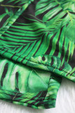 Verde Sexy Estampa Bandagem Patchwork Transparente Halter Sem Mangas Duas Peças