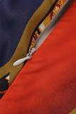 Robes à manches longues à col roulé de base à imprimé décontracté rouge (sans ceinture)