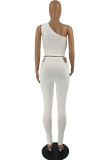 White Fashion Sexy Solid Hollowed Out Backless One Shoulder Sleeveless Two Pieces