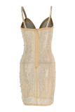 Абрикосовое модное сексуальное платье на тонких бретельках без рукавов с v-образным вырезом на бретелях платье до колен лоскутное платье