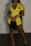 Macacão skinny casual fashion amarelo com estampa de letra básica com zíper