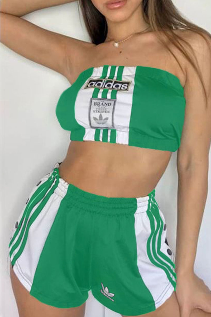 

Green Fashion Casual Print Split Joint Strapless Sleeveless Two Pieces