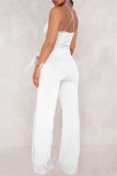 Witte sexy casual effen rugloze v-hals reguliere jumpsuits