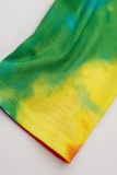 Gele Mode Casual Print Tie Dye Asymmetrische Schuine Kraag Plus Size Twee Stukken