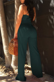 Army Green Sexy Casual Solid Backless V Neck Regular Jumpsuits