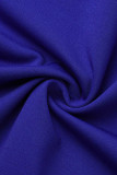 Vestidos de falda de un paso con cuello en V de patchwork elegante informal azul