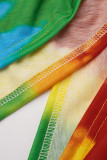 Gele Mode Casual Print Tie Dye Asymmetrische Schuine Kraag Plus Size Twee Stukken