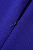 Vestidos de falda de un paso con cuello en V de patchwork elegante informal azul