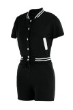 Black Fashion Casual Solid Patchwork O Neck Short Sleeve Two Pieces