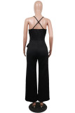 Black Sexy Casual Solid Backless V Neck Regular Jumpsuits