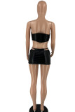 Black Sexy Solid Patchwork Asymmetrical Strapless Sleeveless Two Pieces