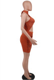 Коричневое сексуальное лоскутное горячее буровое бандажное платье без рукавов с открытой спиной и лямкой на шее
