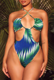 Color Fashion Sexy Patchwork Print Bandage Backless Swimwears