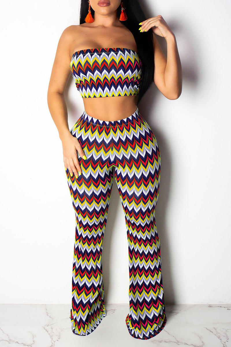 

Red Sexy Print Split Joint Strapless Sleeveless Two Pieces