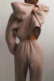 パープルファッションカジュアルソリッドベーシックフード付きカラー長袖ツーピース