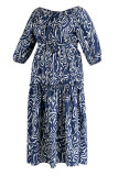 Paarse casual print patchwork off-shoulder grote maten jurken