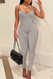 Khaki Sexig Casual Solid Backless Spaghetti Strap Skinny Jumpsuits