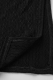 Zwarte sexy effen patchwork backless split halter a-lijn jurken