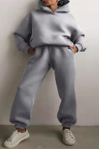 Light Gray Fashion Casual Solid Basic Hooded Collar Long Sleeve Two Pieces Tracksuits Sets Sweat Suit