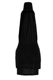 Черные сексуальные однотонные лоскутные платья с открытой спиной и разрезом на шее, трапециевидные платья