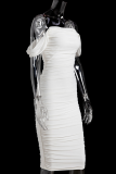 Белые сексуальные однотонные лоскутные платья с юбкой-карандашом на плечах