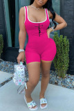 Macacão skinny básico moda rosa com estampa casual decote em U