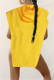 Yellow Fashion Casual Solid Asymmetrical Hooded Collar Tops