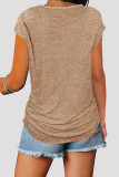 Хаки Модные повседневные однотонные лоскутные футболки на молнии с V-образным вырезом