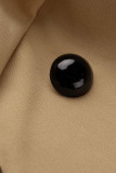 Khaki Sweet British Style Solid Patchwork Turn-back Collar Long Sleeve Dress Plus Size Dresses