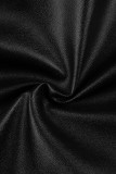 Zwarte sexy effen kwastjes patchwork normale hoge taille rechte effen kleur bodems