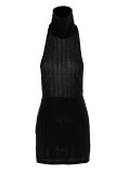 Zwarte sexy effen patchwork backless split halter a-lijn jurken
