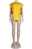 Yellow Fashion Casual Solid Asymmetrical Hooded Collar Tops